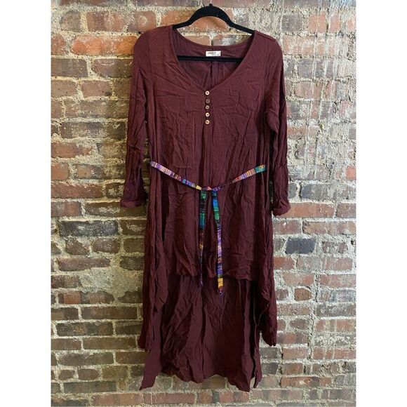 Anself Burgandy Tunic 1/4 Sleeve Colorful Sash Women’s Size M - Picture 1 of 10